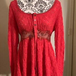 Free People long sleeved lace blouse with snaps